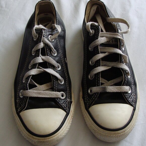 CONVERSE Black LEATHER Low Top TENNIS Shoes UNISEX Sz M4 W6 EUR 36.5 - Picture 2 of 8